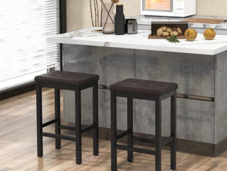 24 Inch Bar Stools with Padded Seat Footrest and Rubber Wood Frame For Sale