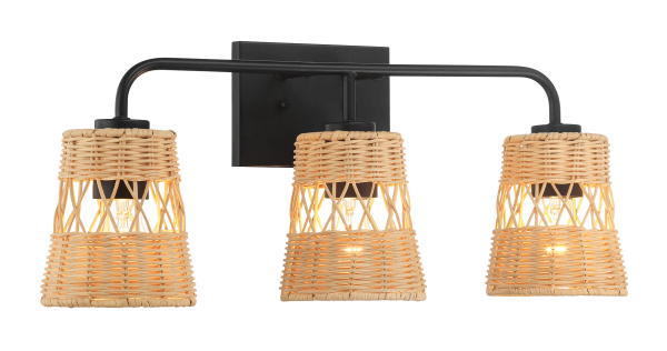 Moonlit Three Lights Wall Sconce With Rattan Shade, Bathroom Lighting Fixtures Over Mirror Hot on Sale