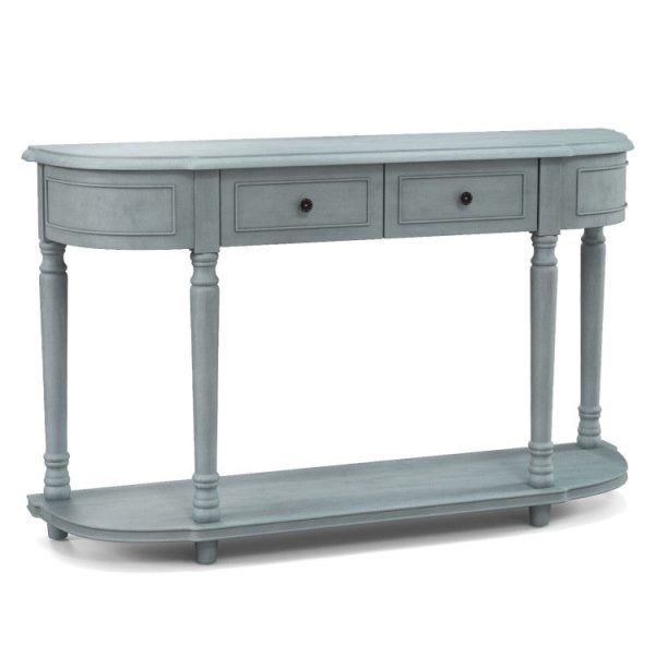 52 Inch Retro Console Table with 2 Drawers and Open Shelf Entryway Sofa Table on Sale