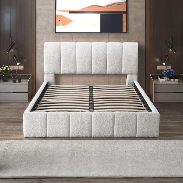 Hilar  White Boucle Platform Bed Queen Online Hot Sale