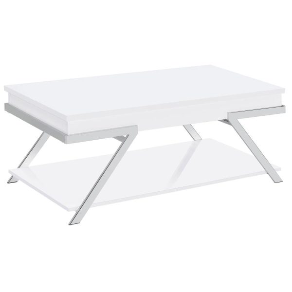 Marcia Wood Rectangular Lift Top Coffee Table White High Gloss and Chrome Fashion