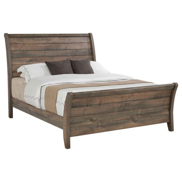 Frederick Sleigh Panel Bed Weathered Oak For Sale