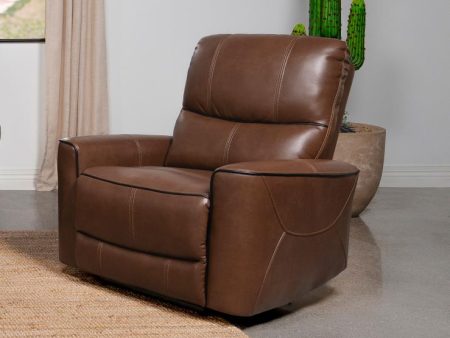 Greenfield Upholstered Power Recliner Chair Saddle Brown Hot on Sale