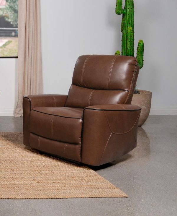 Greenfield Upholstered Power Recliner Chair Saddle Brown Hot on Sale