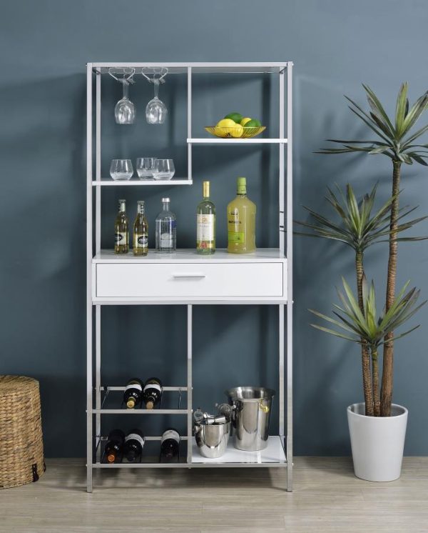 Figueroa 5-shelf Wine Cabinet with Storage Drawer White High Gloss and Chrome Discount