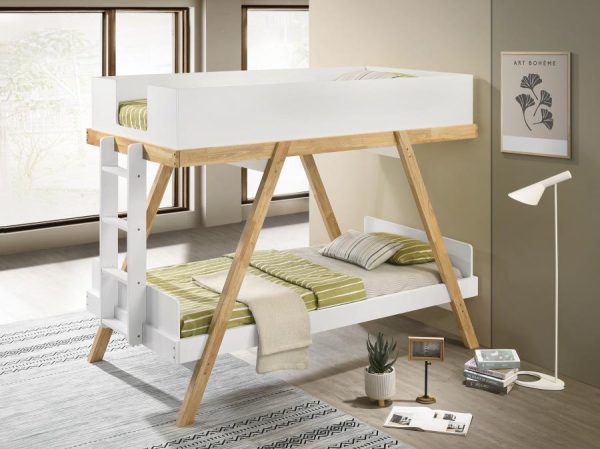 Frankie Wood Twin Over Twin Bunk Bed White and Natural Fashion