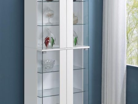 Cabra Display Case Curio Cabinet with Glass Shelves and LED Lighting White  Black High Gloss Fashion