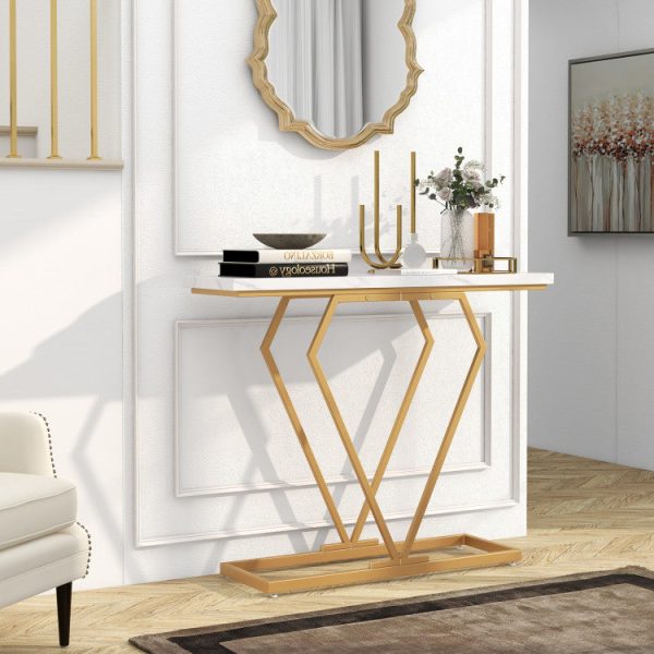 Gold Console Table with Diamond Shape Geometric Frame For Cheap