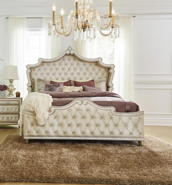 Antonella Upholstered Tufted Ivory and Camel Hot on Sale