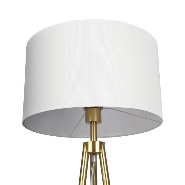 Sway Brassed Gold Floor Lamp with On Off Switch Triple Legs White Fabric Shade Online Sale