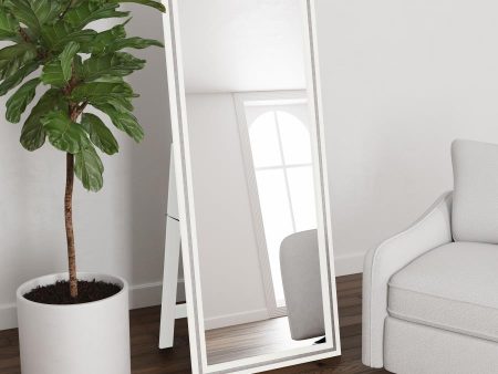 Windrose Full Length Floor Standing Tempered Mirror with LED Lighting White Cheap