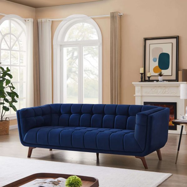 Addison Large Navy-Blue Velvet Sofa For Sale