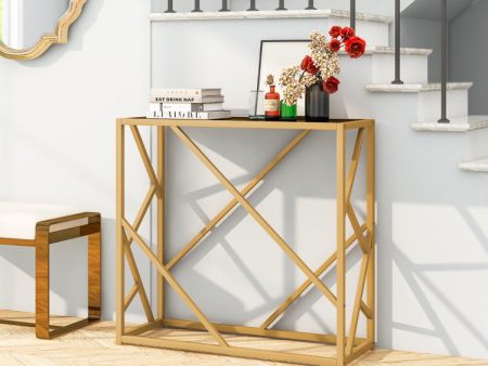 31.5 Inch Golden Heavy-duty Metal Frame Entryway Table with Foot Pads For Sale