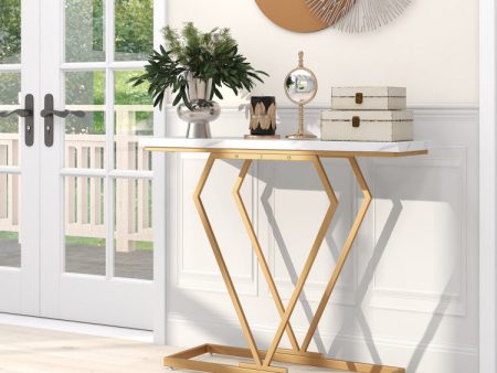 Gold Console Table with Diamond Shape Geometric Frame For Cheap