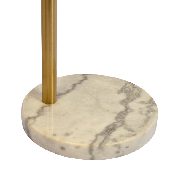 Oasis Long Arm Gold Brass Adjustable Floor Lamp with Round White Marble Base For Sale