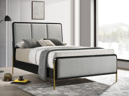 Arini Queen Bed With Upholstered Headboard Black And Grey Hot on Sale