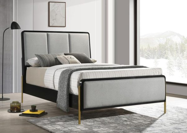 Arini Queen Bed With Upholstered Headboard Black And Grey Hot on Sale