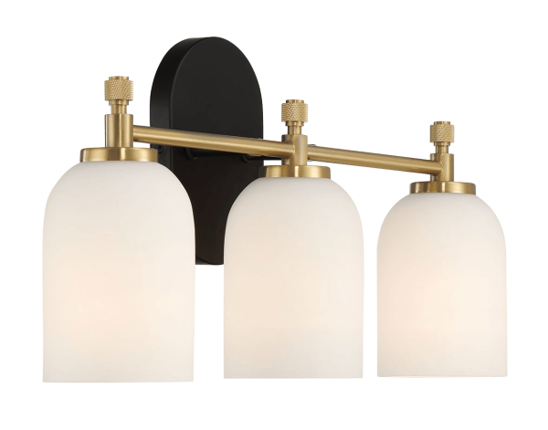 Meadows Three Lights Vanity Brushed Gold Bathroom Wall Light for Bathroom Over Mirror 20.5 W × 10.125 H × 5.5 E with White Frosted Glass For Discount