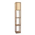 Pinnacle Shelf Floor Lamp For Bedroom Living Room, Natural Wood with Long Shade on Sale