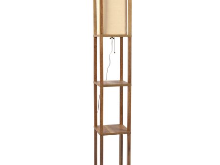 Pinnacle Shelf Floor Lamp For Bedroom Living Room, Natural Wood with Long Shade on Sale