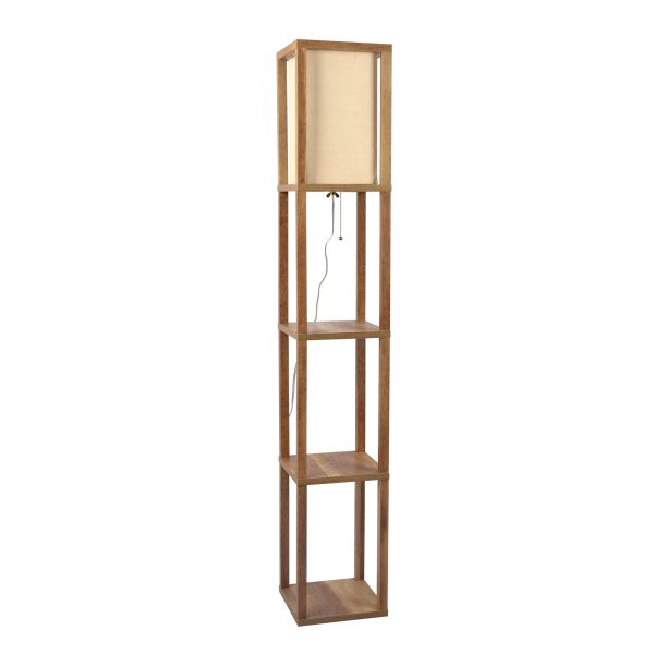 Pinnacle Shelf Floor Lamp For Bedroom Living Room, Natural Wood with Long Shade on Sale