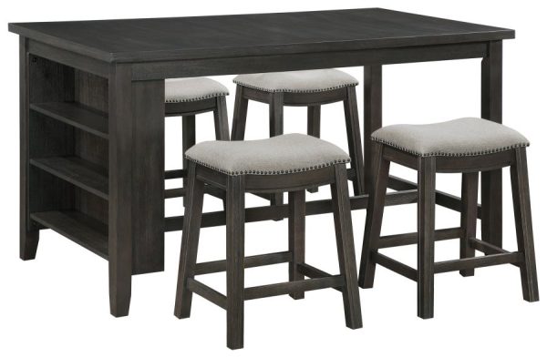 Elliston 5-piece Rectangular Counter Height Dining Set Dark Grey and Beige For Sale