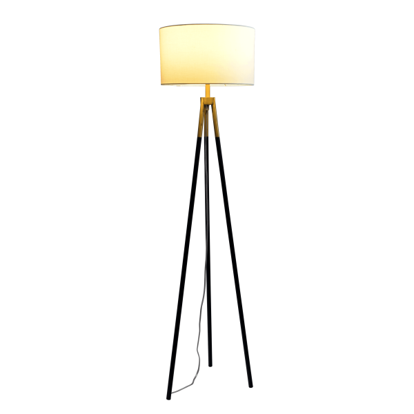 Sway Brassed Gold Floor Lamp with On Off Switch Triple Legs White Fabric Shade Online Sale