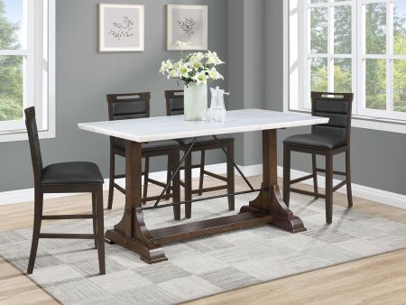 Aldrich 5-piece Counter Height Dining Set Genuine White Marble Top and Dark Brown Hot on Sale