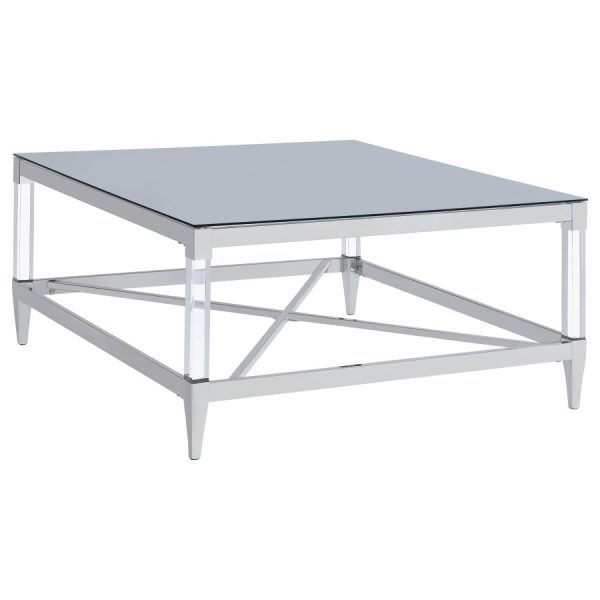 Lindley Square Coffee Table with Acrylic Legs and Tempered Mirror Top Chrome Discount