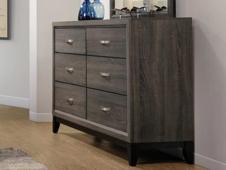 Watson 6-drawer Dresser Grey Oak and Black Supply