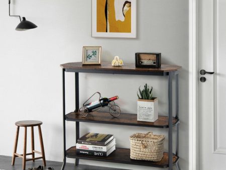 3-Tier Industrial Console Table with Open Storage Shelves and Steel Frame For Cheap