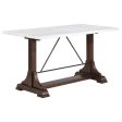 Aldrich Counter Height Trestle Base Dining Table with Genuine White Marble Top Dark Brown Supply