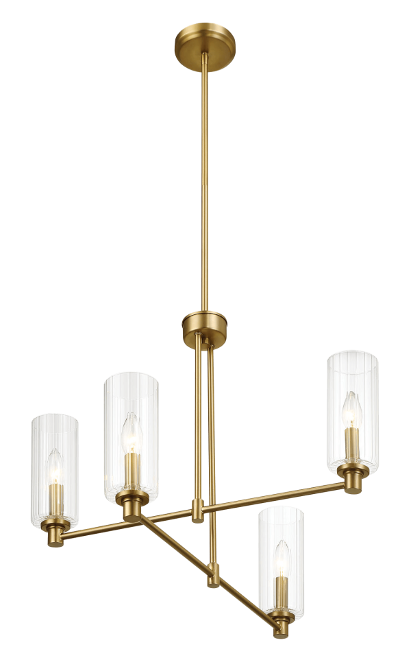 Enigma Four Lights Chandelier With Clear Ribbed Glass -Satin Brass Online Sale