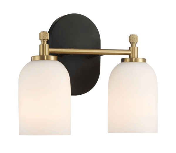 Vortex Two Lights Vanity in Traditional Style for Over Bathroom Mirror Wall Sconce 12.25 W × 10.125 H × 5.5 E With White Frosted Glass For Discount