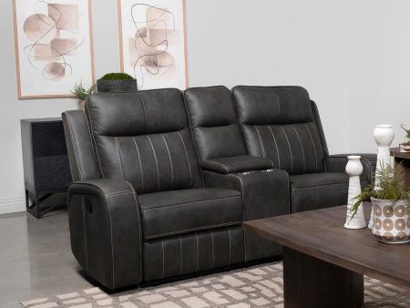 Raelynn Upholstered Motion Reclining Loveseat Grey on Sale