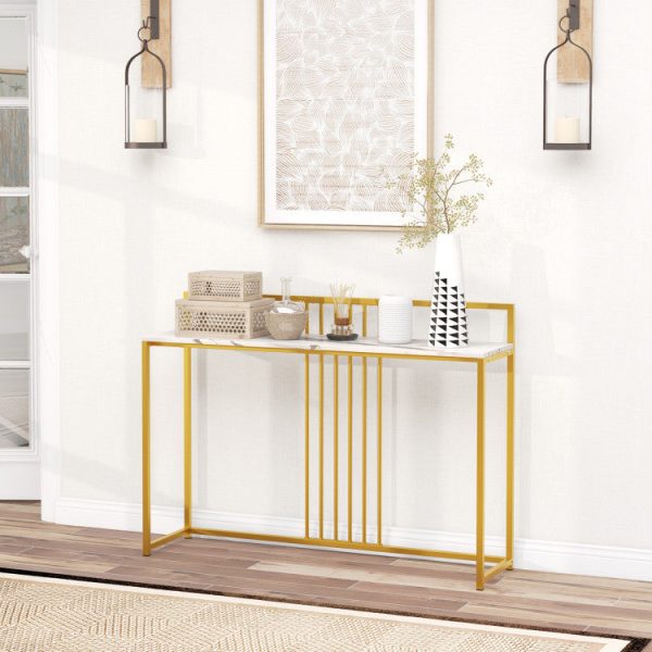 47 Inch Long Entryway Table with Faux Marble Top and Baffle Online Sale