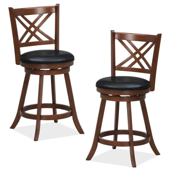 360° Swivel Upholstered Barstools Set of 2 with Back and Footrest Online