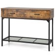 2 Drawers Industrial Console Table with Steel Frame for Small Space For Discount