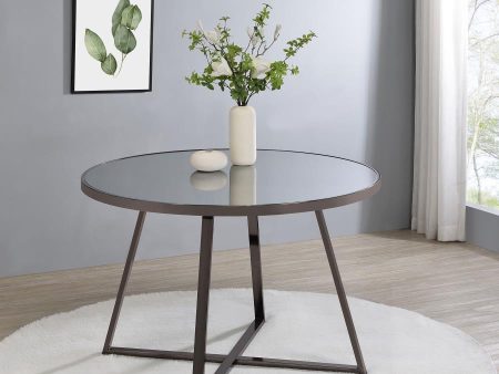 Jillian Round Dining Table with Tempered Mirror Top Black Nickel Online now