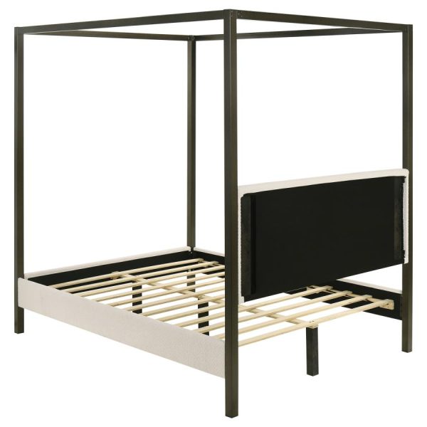 Monroe Upholstered Canopy Platform Bed Vanilla and Black Sale