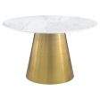 Ambrose Round Dining Table Genuine Marble with Stainless Steel White and Gold For Discount