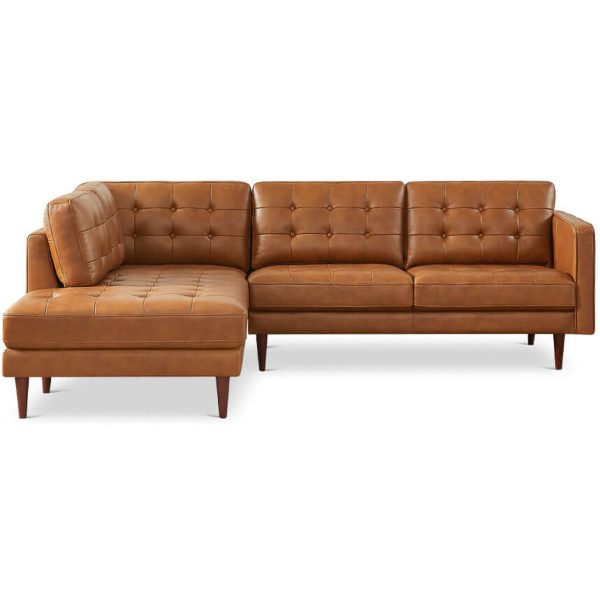 Lucco  Genuine Leather Sectional In Cognac Tan Left Facing Online now