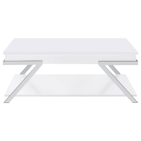 Marcia Wood Rectangular Lift Top Coffee Table White High Gloss and Chrome Fashion