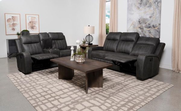 Raelynn 2-Piece Upholstered Motion Reclining Sofa Set Grey Cheap