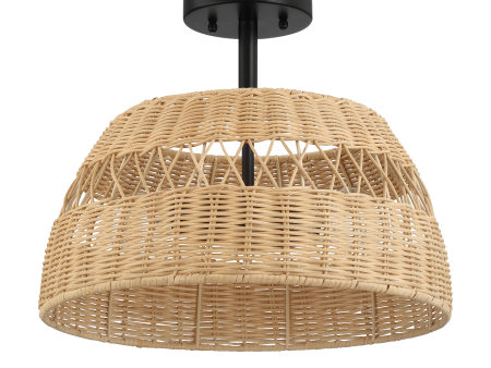 Twinkle Double Lights Semi Flush With Rattan Shade Black Metal Finish for Farmhouse Style For Cheap