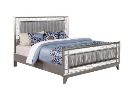 Leighton Panel Bed with Mirrored Accents Mercury Metallic on Sale