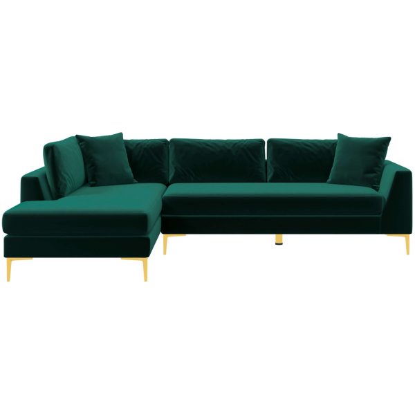 Mano  L-Shaped Velvet Sectional Sofa In Green Left Facing Online now