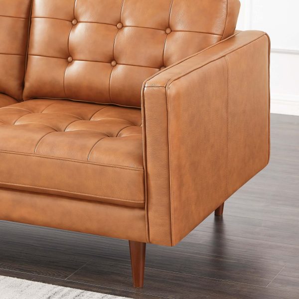 Lucco  Genuine Leather Sectional In Cognac Tan Left Facing Online now