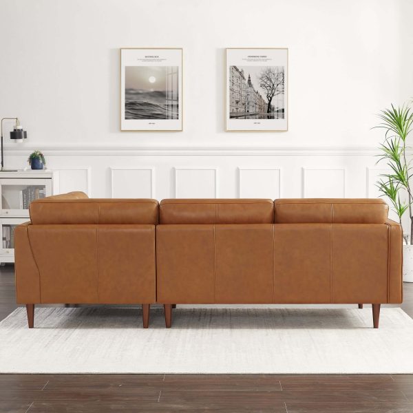 Lucco  Genuine Leather Sectional In Cognac Tan Left Facing Online now