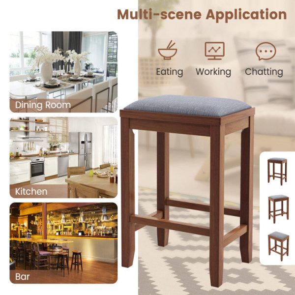 2 Pieces 25 Inch Upholstered Bar Stool Set with Solid Rubber Wood Frame and Footrest Fashion